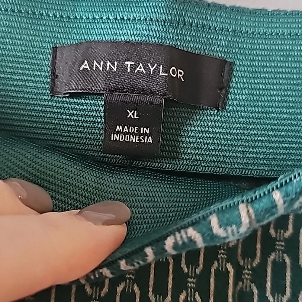 Ann Taylor The Chain Print Side Zip Legging equestrian sz XL green cream WP12_7